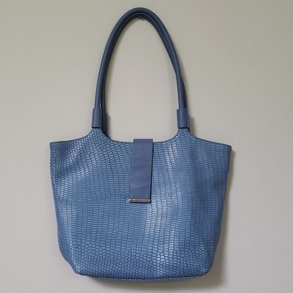 H by Halston Blue Embossed Croc Tote imperfect